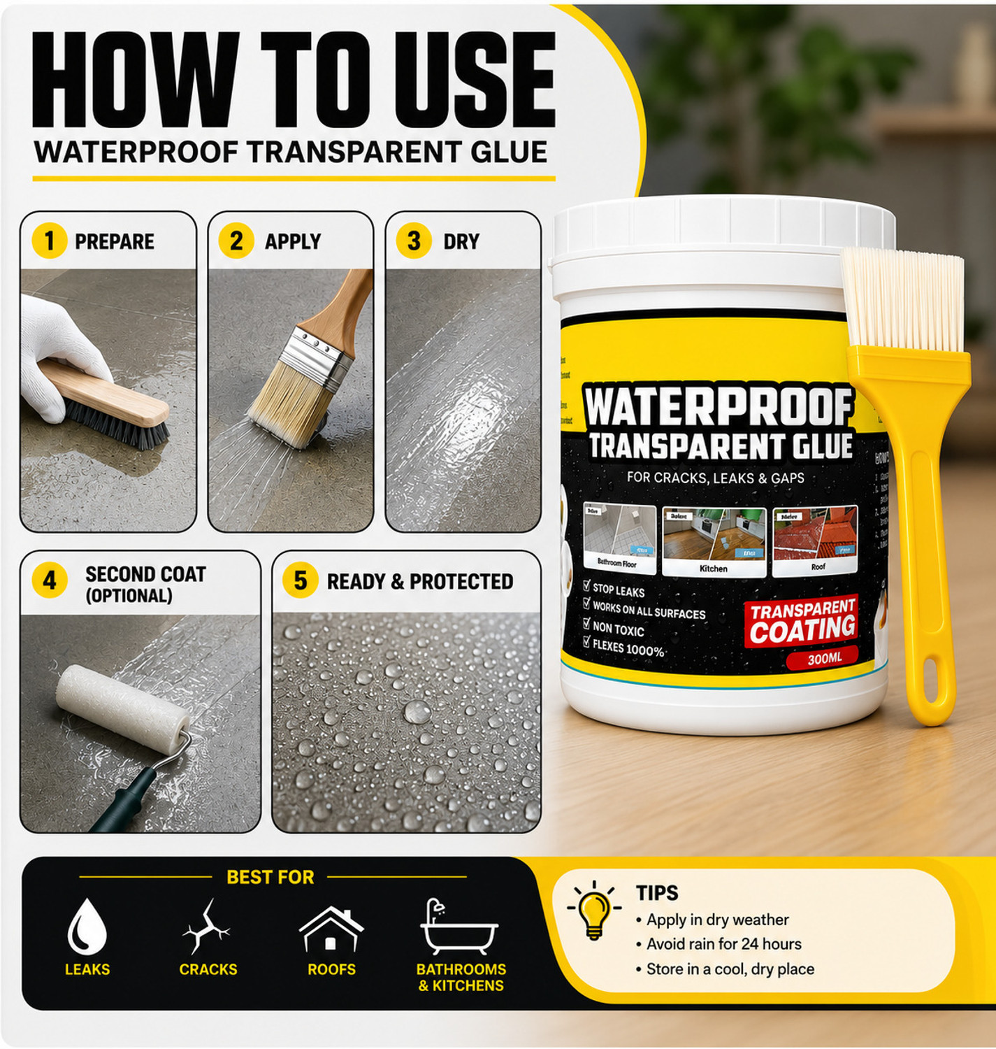 Image of Cipzi Waterproof Glue for Wall Cracks & Roof Leaks Transparent Sealant Leak Fix Adhesive