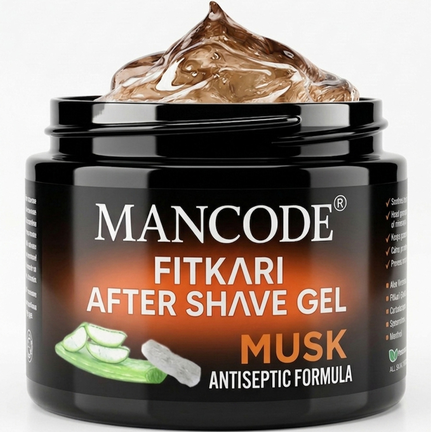 Image of MANCODE Fitkari After Shave Gel Musk Antiseptic Formula for Men, 100gm