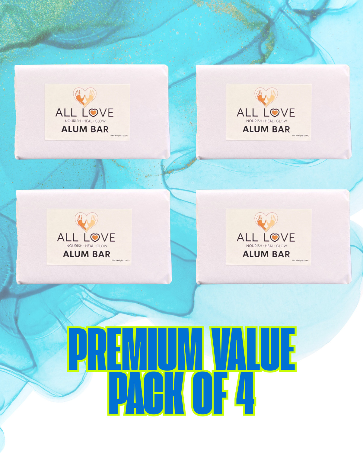 ALL LOVE Alum Bar Natural - Pack of 4 For Face and Underarms Alum Stone Fitkari