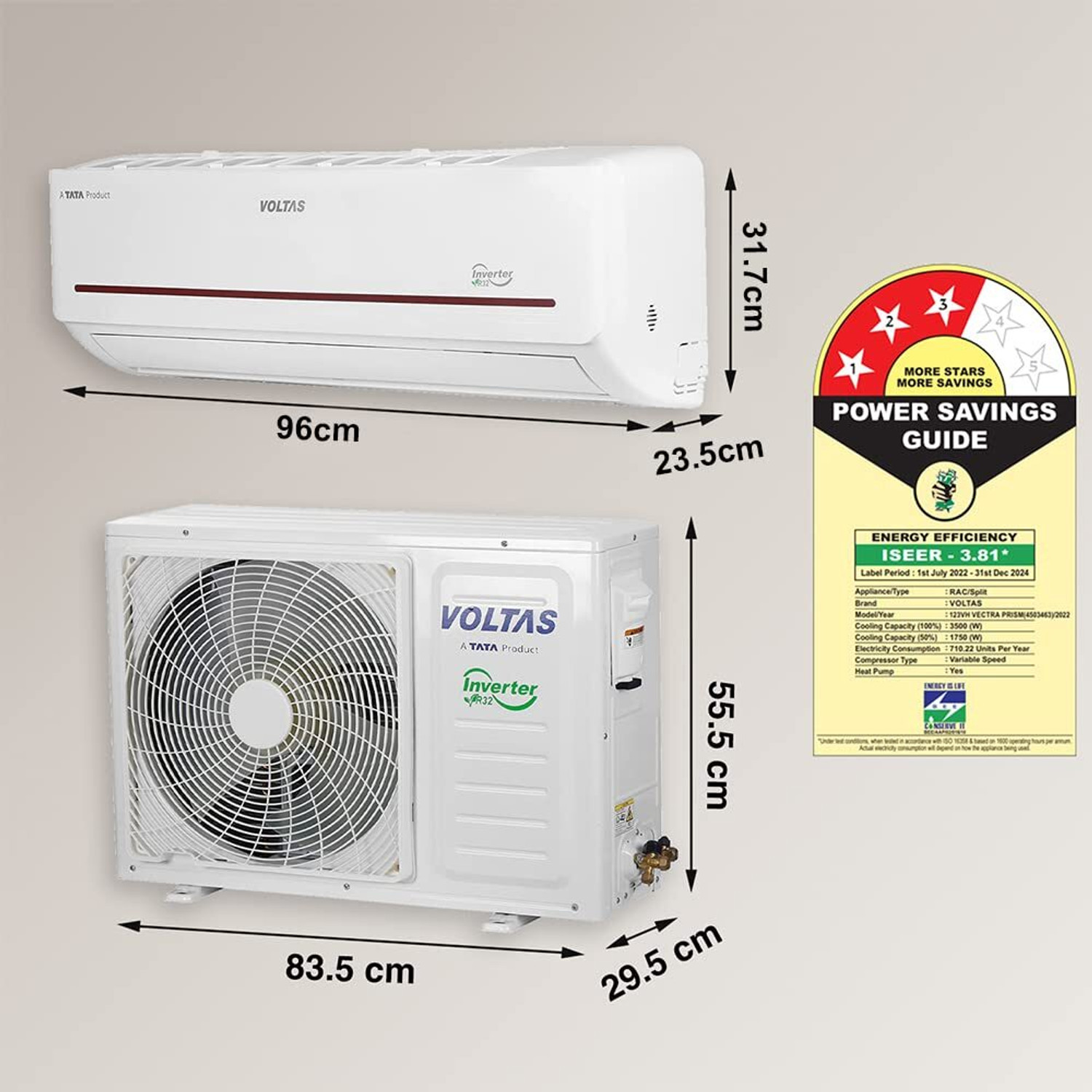 Image of Voltas 2022 Model 1 Ton 3 Star Split Dual Inverter Hot and Cold AC