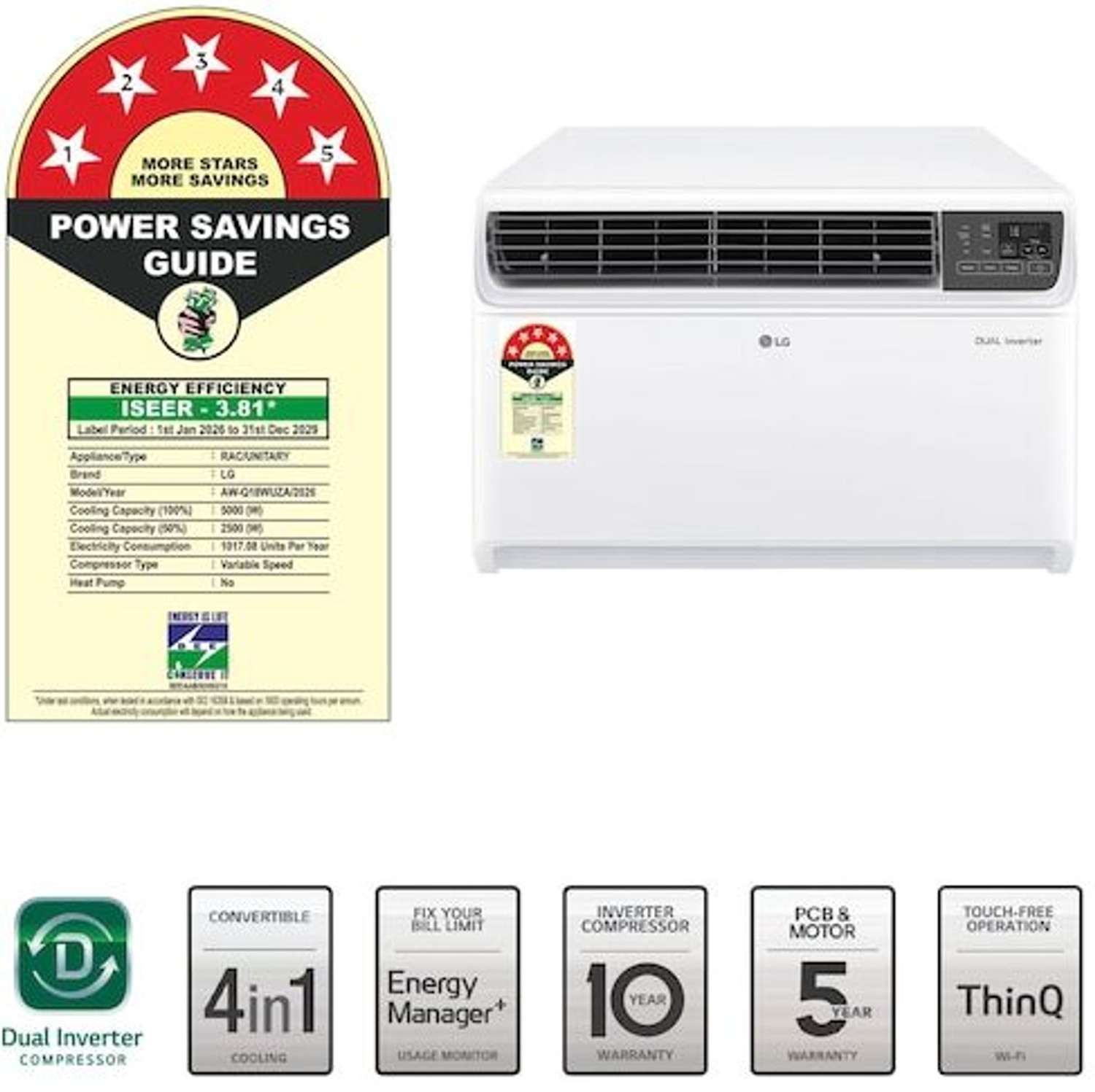 Image of LG 2026 Model 1.5 Ton 5 Star Window Dual Inverter AC