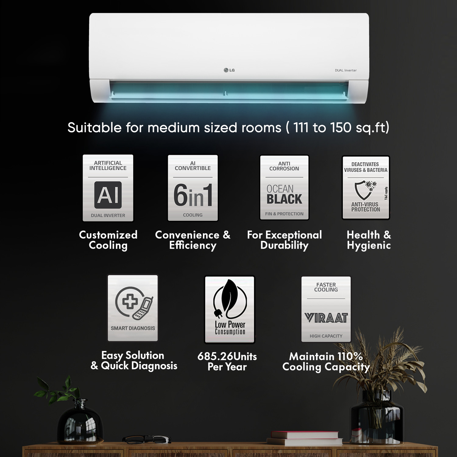 Image of LG 2023 Model 1.5 Ton 5 Star Split Inverter AI Convertible 6-in-1 Cooling , HD Filter with Anti-Virus Protection AC