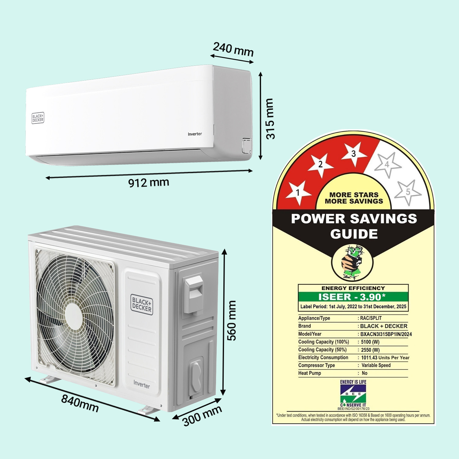 Image of BLACK+DECKER 2024 Model 1.5 Ton 3 Star Split Inverter AC