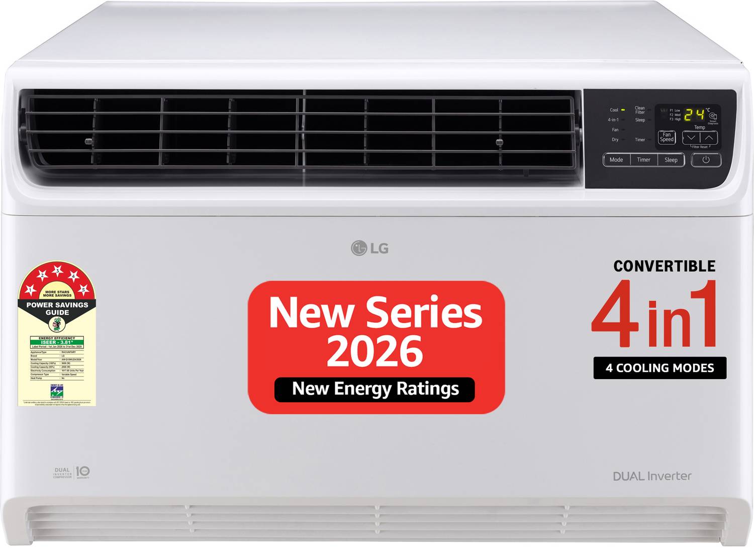 LG 2026 Model 1.5 Ton 5 Star Window Dual Inverter Convertible 4-in-1 Cooling with Faster Cooling and Energy Saving, 4 Way Air Direction (Manual), Clean Filter Indicator, HD Filter and Top Air Discharge AC
