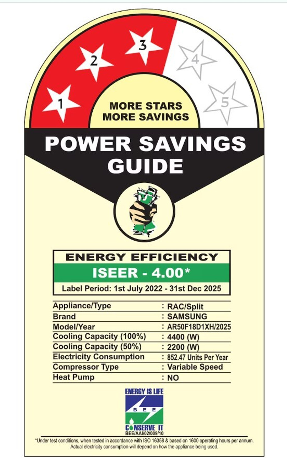 Image of Samsung 2025 Model 1.5 Ton 3 Star Split Inverter AC (AR50F18D1XH, White)