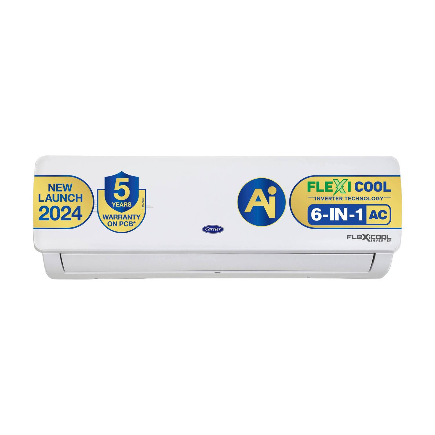 CARRIER 2024 Model 1.5 Ton 3 Star Split Inverter AI Flexicool Convertible 6-in-1 Cooling, Dual Filtration with HD & Auto Cleanser AC