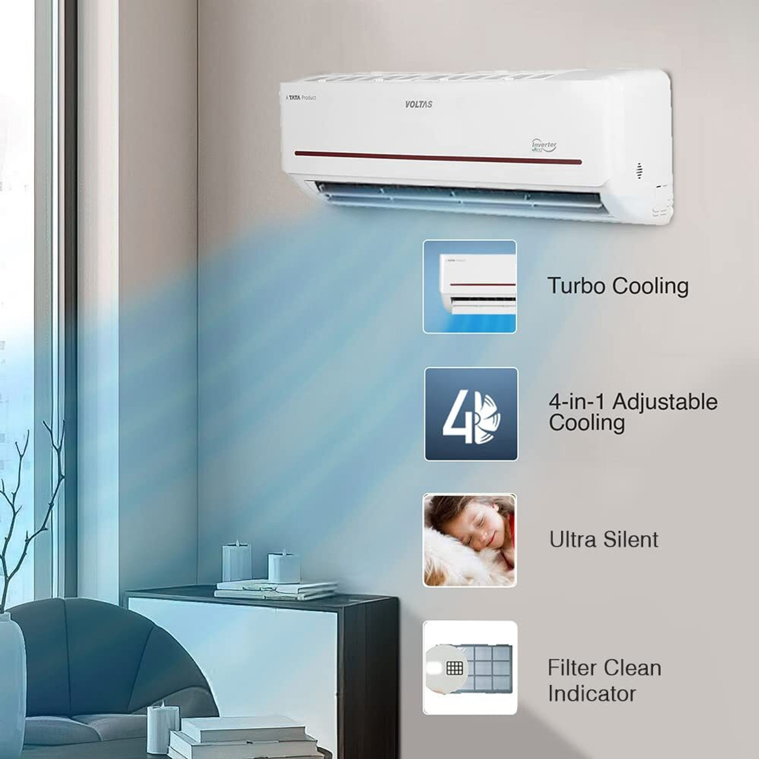 Image of Voltas 2022 Model 1 Ton 3 Star Split Dual Inverter Hot and Cold AC