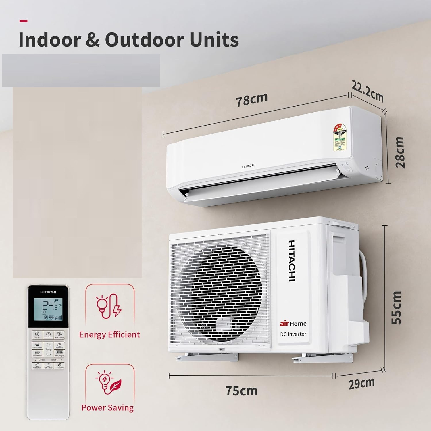 Image of Hitachi 2026 Model 1 Ton 5 Star Split Inverter AC