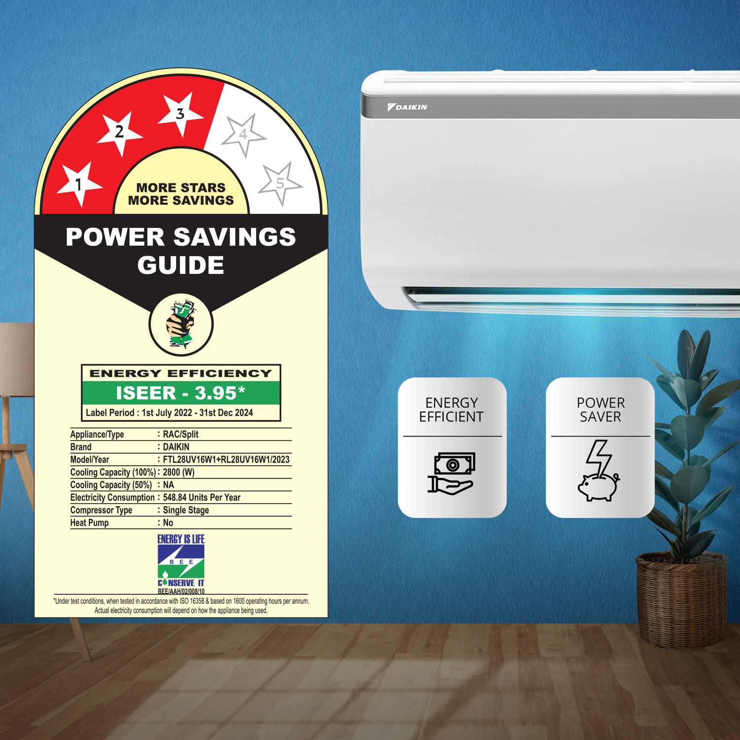 Image of Daikin 2023 Model 0.8 Ton 3 Star Split Fixed Speed AC