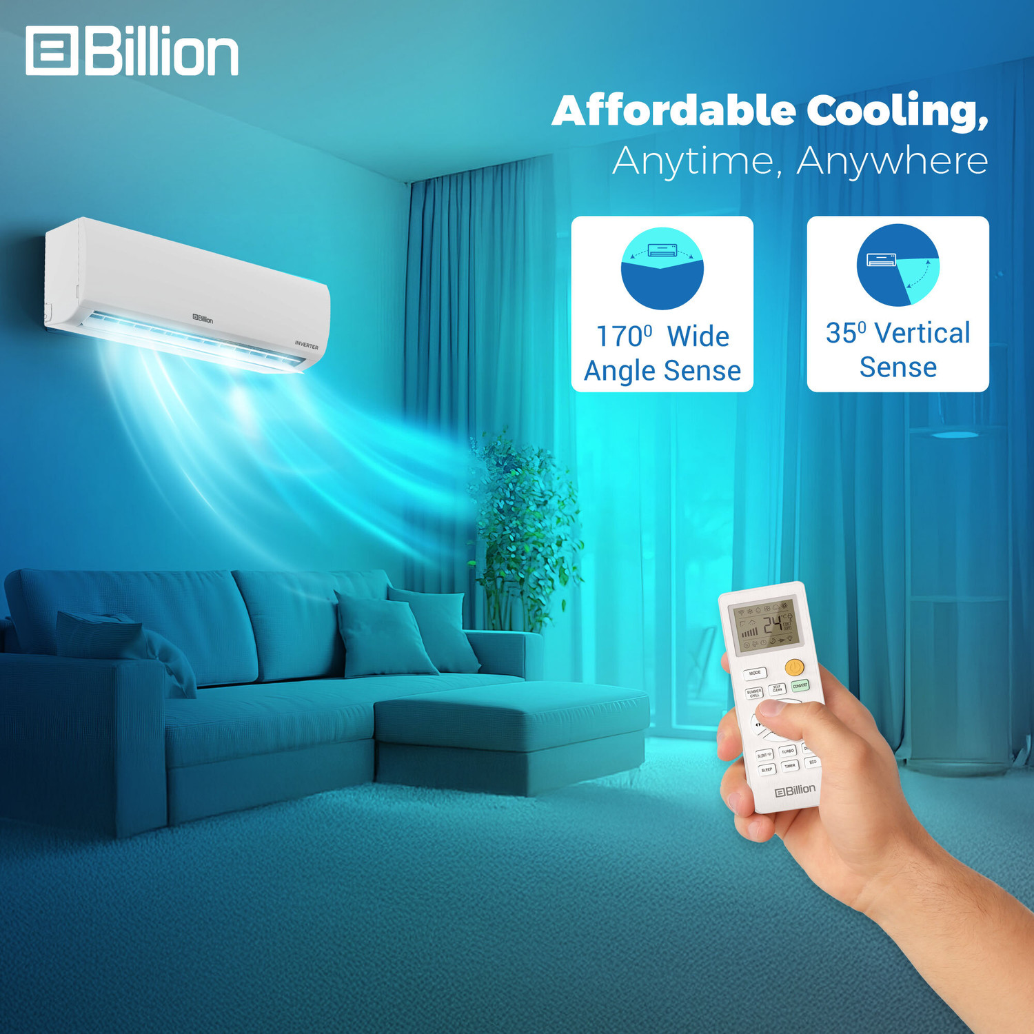 Image of Billion 2026 Model 1.76 Ton 3 Star Split Inverter 5-in-1 Convertible with Turbo Cool Technology AC