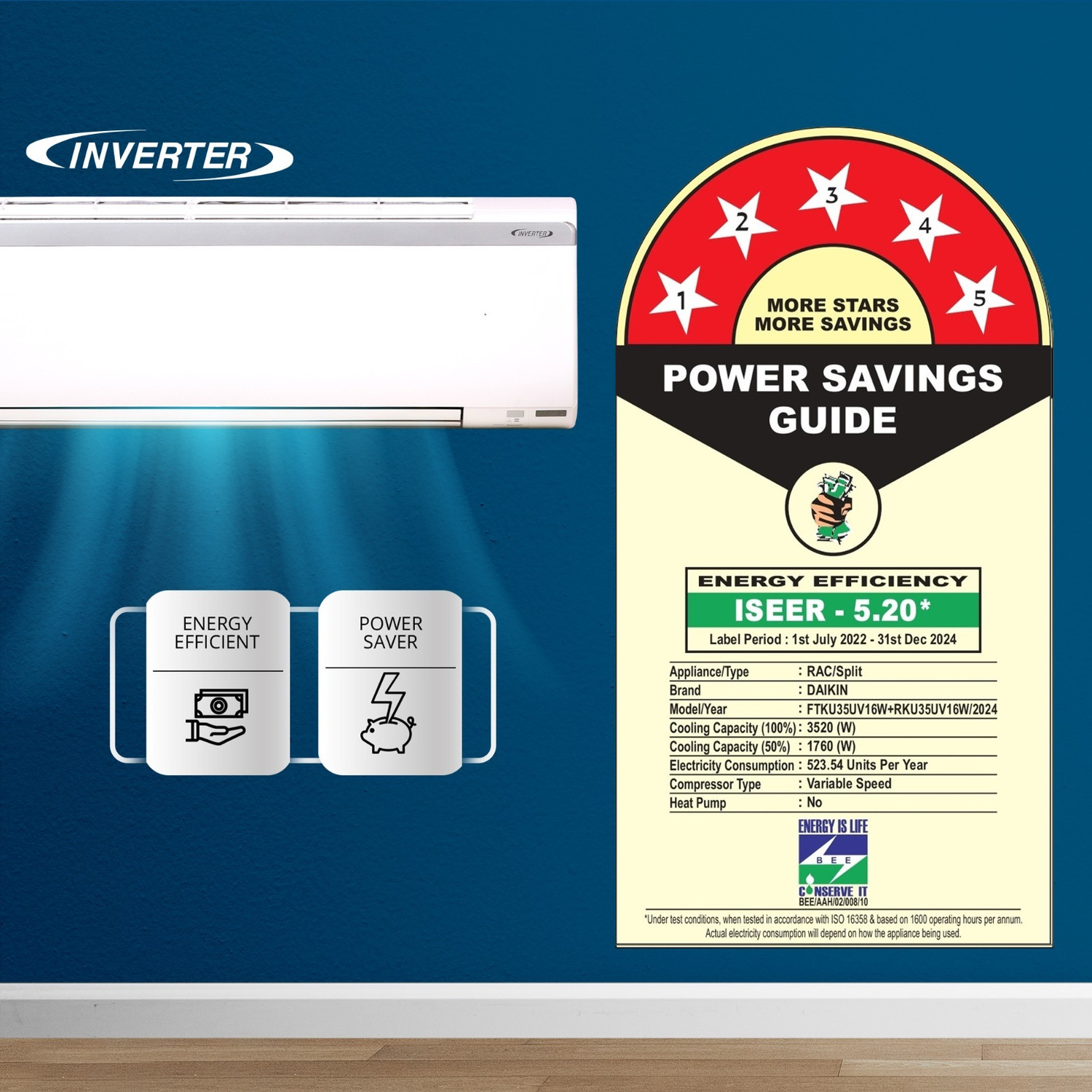 Image of Daikin 2024 Model 1 Ton 5 Star Split Inverter AC