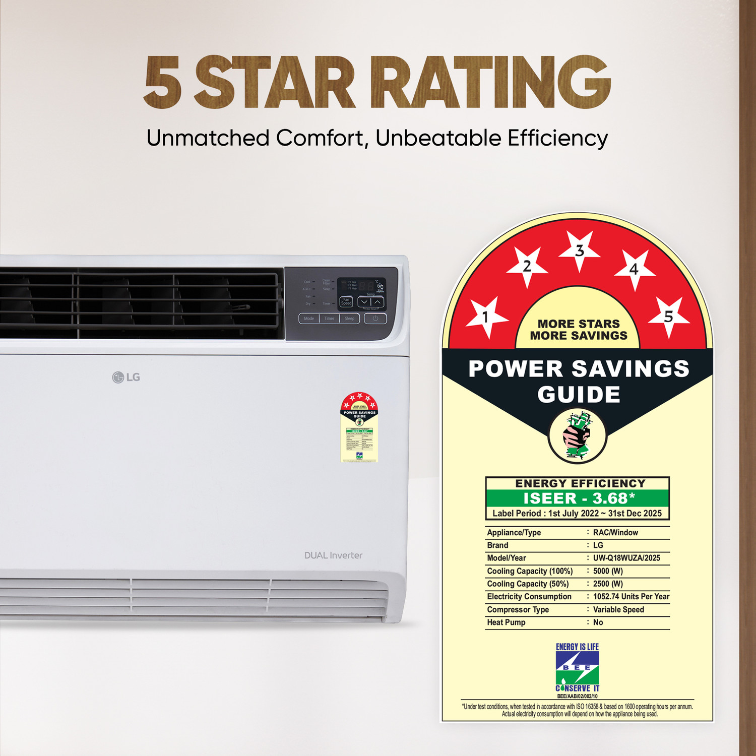 Image of LG 2025 Model 1.5 Ton 5 Star Window Dual Inverter Convertible 4-in-1 Cooling with Faster Cooling and Energy Saving, 4 Way Air Swing and HD Filter AC
