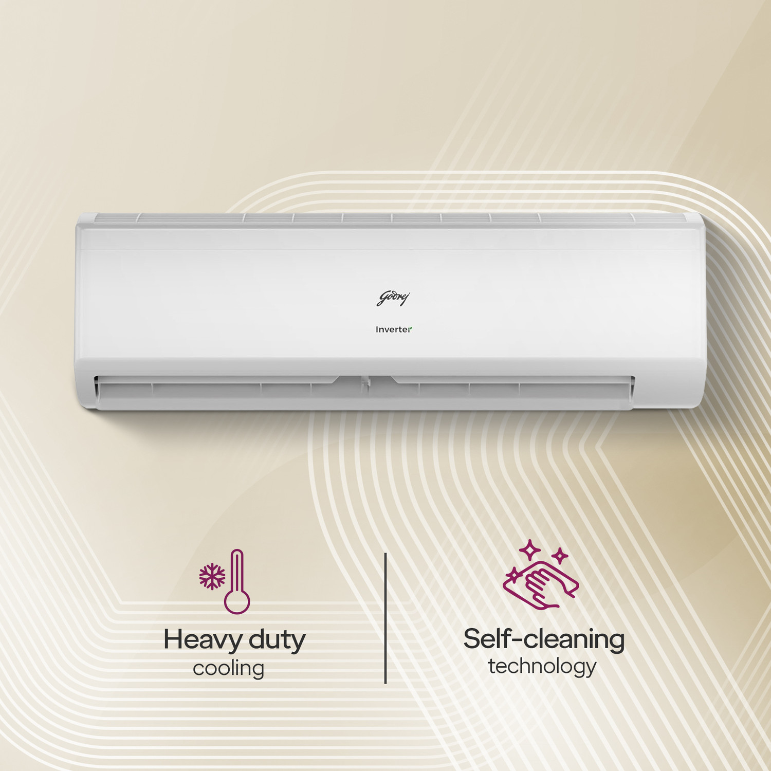 Image of Godrej 2026 Model 2 Ton 3 Star Split Inverter with 5-in-1 convertible | AI Powered| Heavy Duty Cooling at 52 degree celsius|i-Sense technology AC