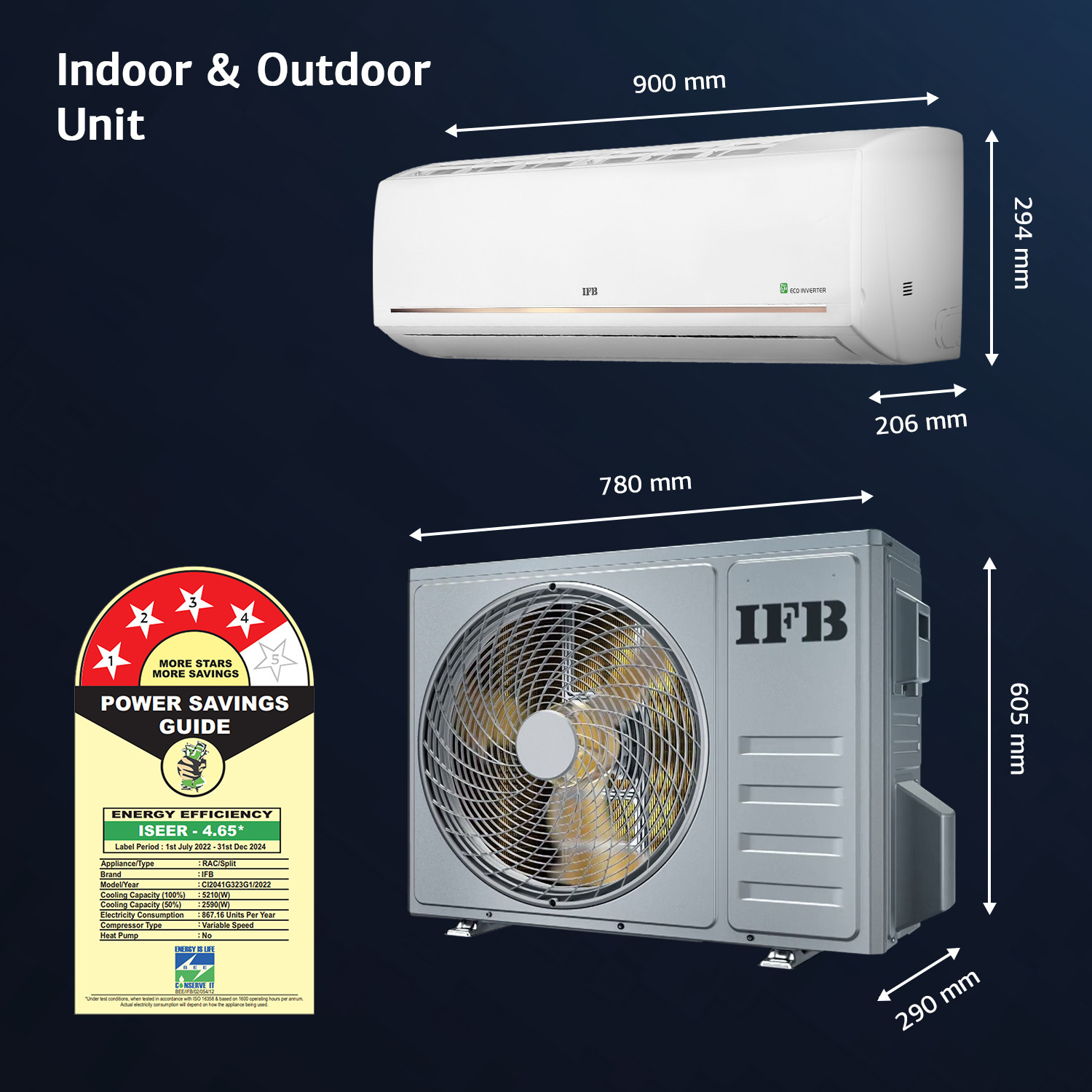 Image of IFB 2023 Model 1.5 Ton 4 Star Split Inverter Smart Ready, 7 Stage Air Treatment AC