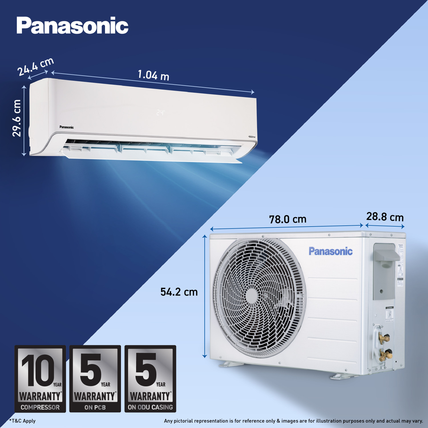 Image of Panasonic 2026 Model 1.5 Ton 3 Star Hot and Cold Split Inverter with Wi-fi Smart, Matter Enabled, AI, Crystal Clean, Higher Airflow, 4-Way Swing, -10 Deg. C ~ 55 Deg. C Operation, Copper Condenser, 8in1 Convertible, PM0.1 Filter AC