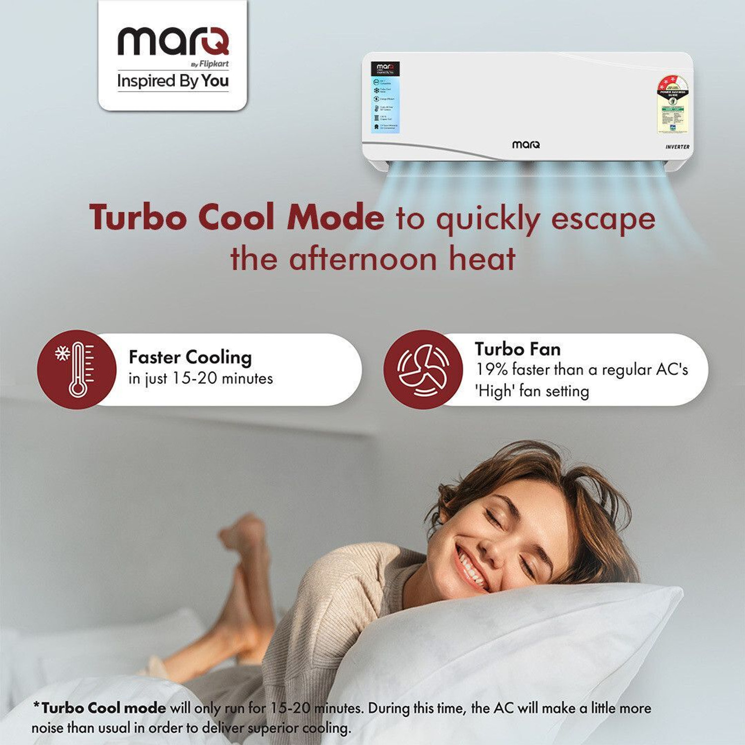 Image of MarQ by Flipkart 2025 Model 0.75 ton 3 Star Split Inverter 4-in-1 Convertible with Turbo Cool Technology AC