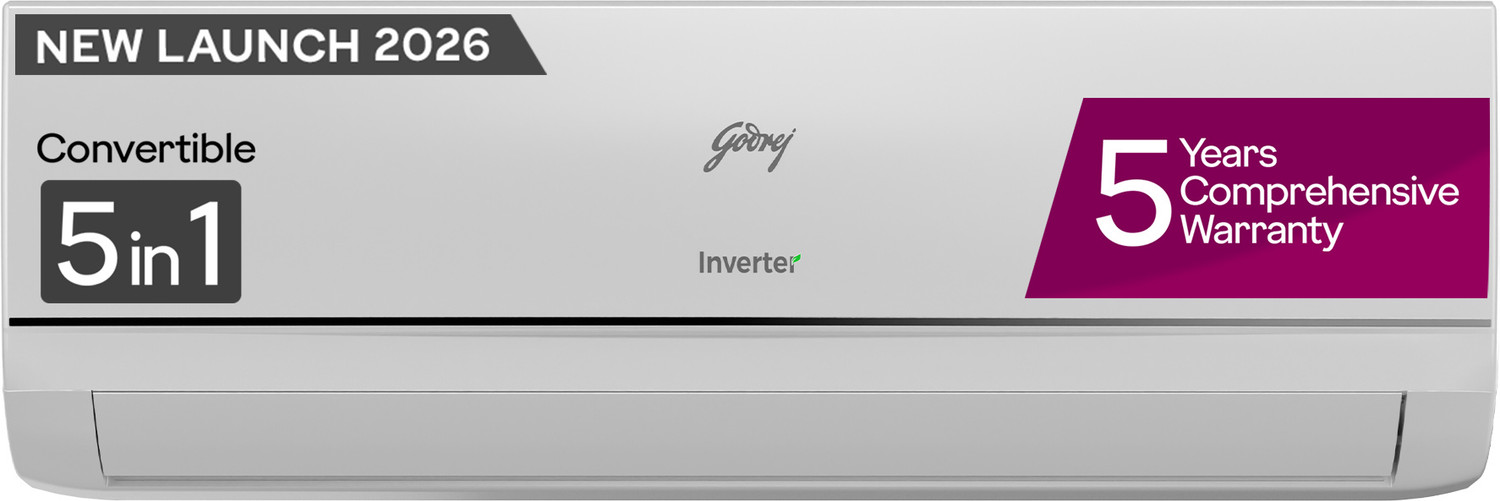 Image of Godrej 2026 Model 1 Ton 3 Star Split Inverter with 5-in-1 convertible | AI Powered| Heavy Duty Cooling at 52 degree celsius|i-Sense technology AC