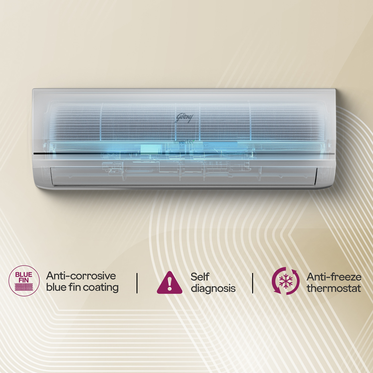 Image of Godrej 2026 Model 1 Ton 3 Star Split Inverter with 5-in-1 convertible | AI Powered| Heavy Duty Cooling at 52 degree celsius|i-Sense technology AC