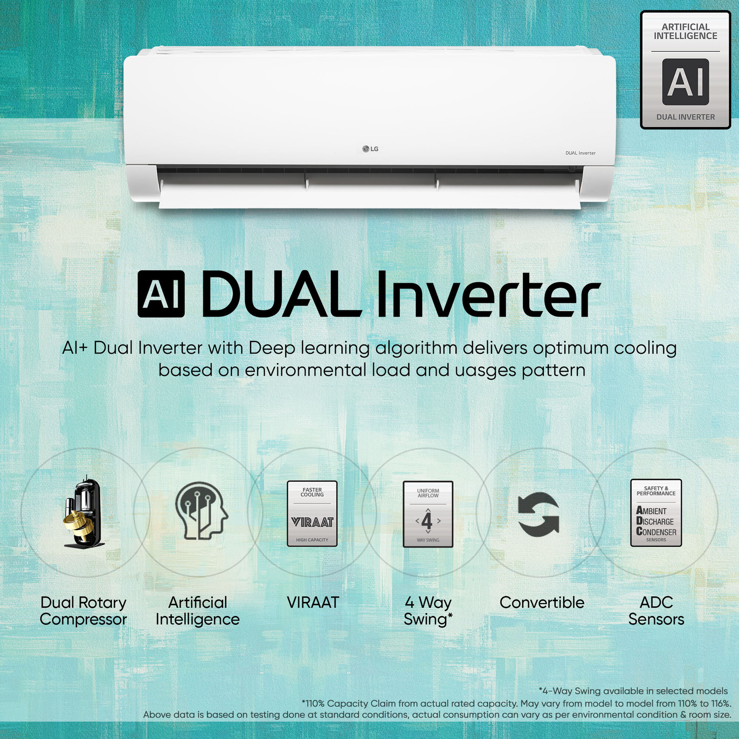 Image of LG 2024 Model 1 Ton 5 Star Split Inverter AI Convertible 6-in-1 Cooling HD Filter with Anti-Virus Protection AC with VIRAAT Mode & ADC Sensor AC