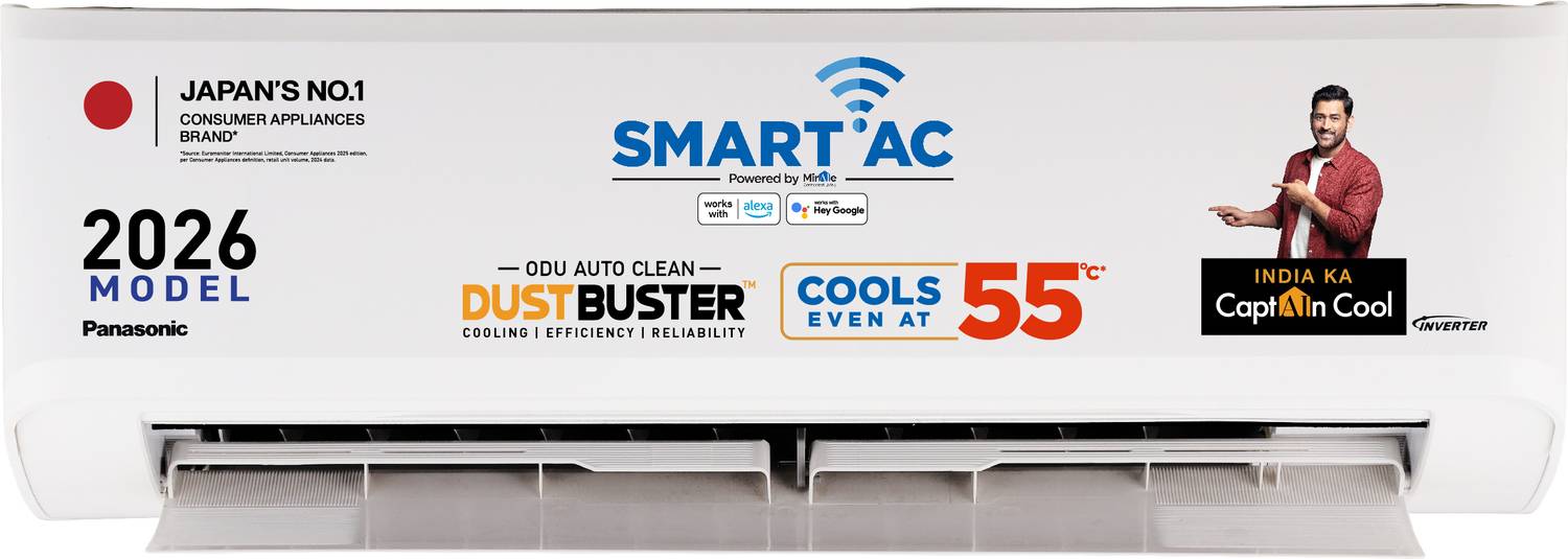 Panasonic 2026 Model 1 Ton 5 Star Split Inverter with Wi-fi Smart, DustBuster Tech, Matter Enabled, AI, Higher Airflow, 4-Way Swing, Cools at 55 Deg. C, Copper Condenser, 8in1 Convertible, PM0.1 Filter AC