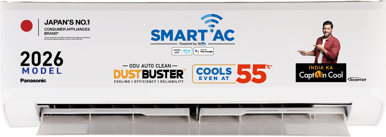 Image of Panasonic 2026 Model 1 Ton 3 Star Split Inverter with Wi-fi Smart, DustBuster Tech, Matter Enabled, AI, Higher Airflow, 2-Way Swing, Cools at 55 Deg. C, Copper Condenser, 8in1 Convertible, PM0.1 Filter AC