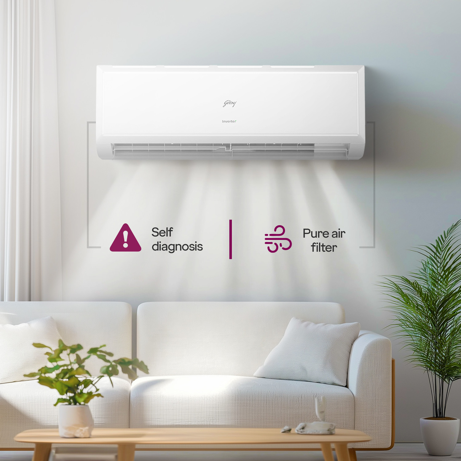 Image of Godrej 2025 Model 1.5 Ton 4 Star Split Inverter 5-In-1-Convertible Cooling, 4 Way Air Swing And Heavy Duty Cooling at Extreme Temperature AC