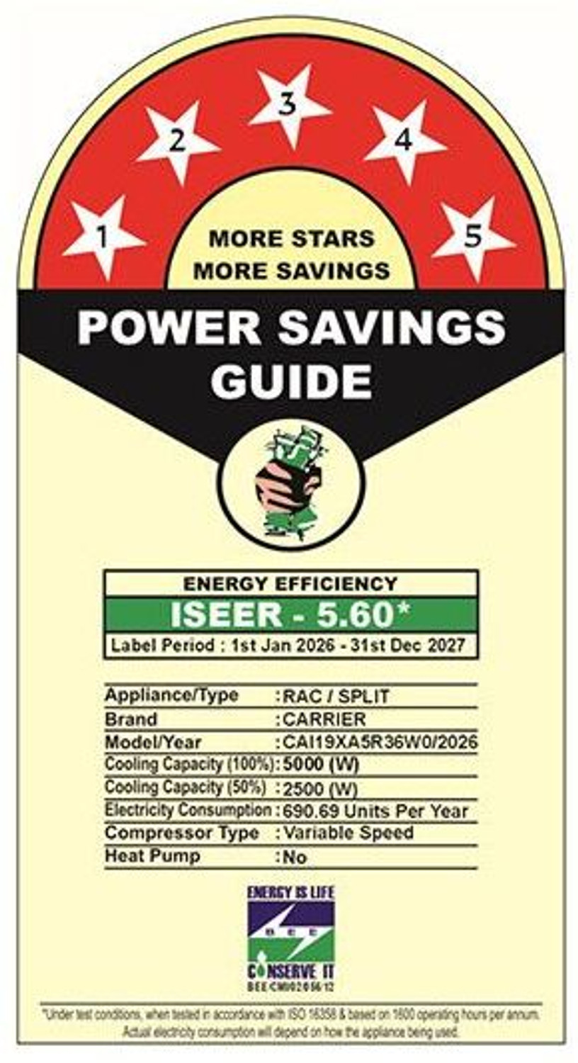 Image of CARRIER 2026 Model 1.5 Ton 5 Star Split Inverter with Wi-fi AC