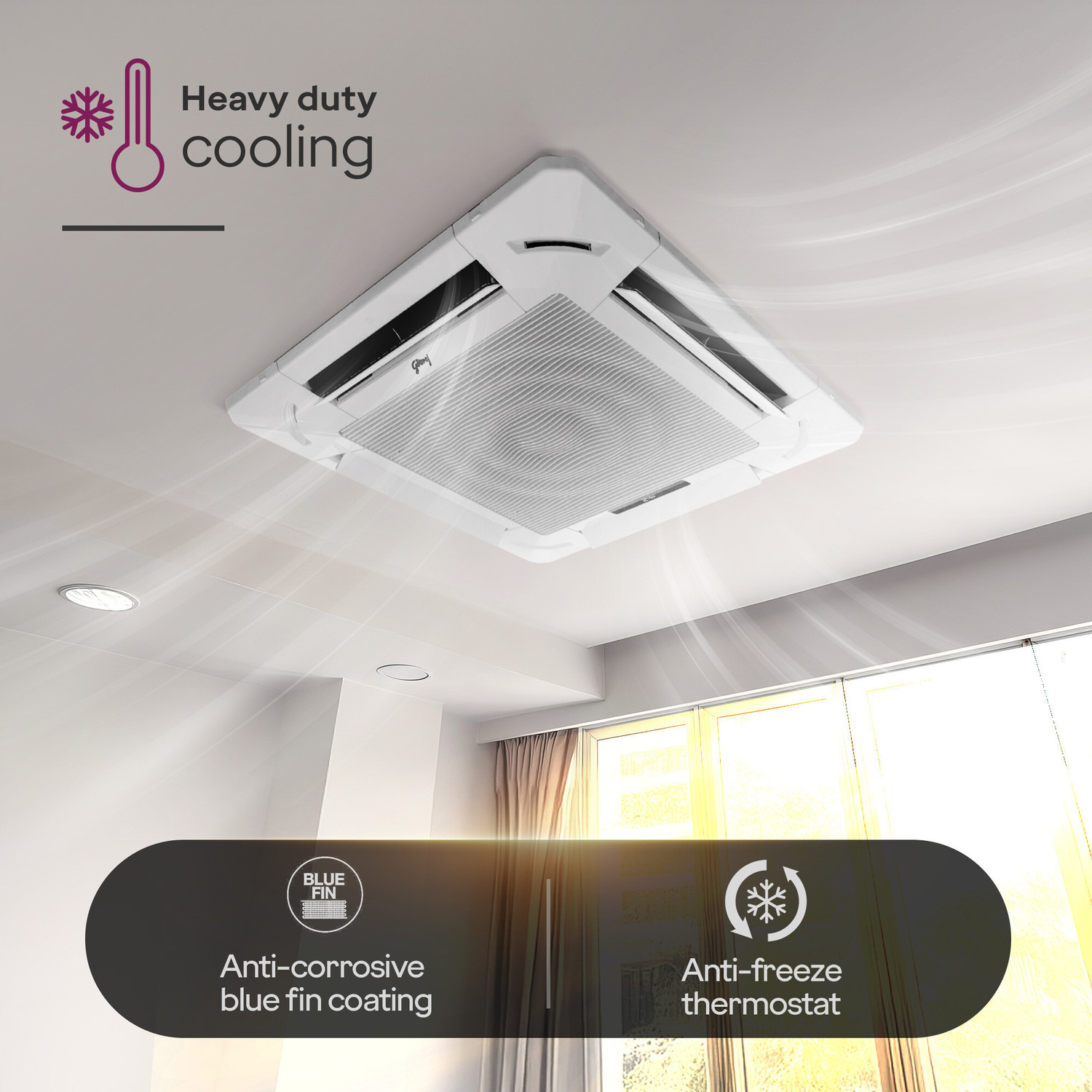 Image of Godrej 2025 Model 3 Ton 2 Star Cassette Fixed Speed With Anti Dust Filter AC