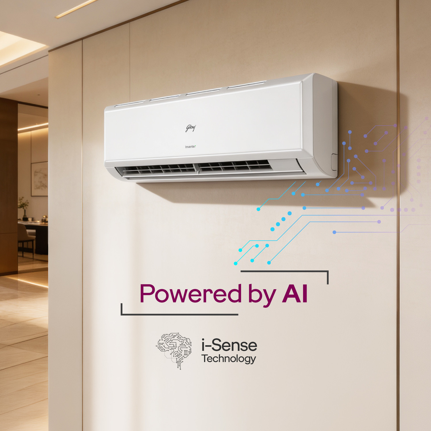 Image of Godrej 2026 Model 1.4 Ton 3 Star Split Inverter with 5-in-1 convertible | AI Powered| Heavy Duty Cooling at 52 degree celsius|i-Sense technology AC