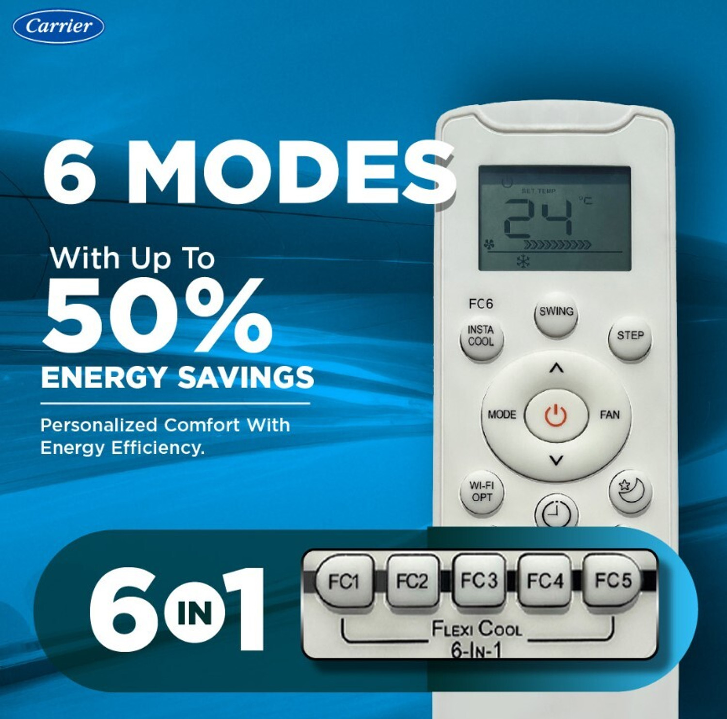 Image of CARRIER 2026 Model 1.5 Ton 5 Star Split AI Inverter Convertible 6-in-1 with Smart Energy Display, Insta Cool, Auto Defrost Clean and PM 2.5 Filter AC