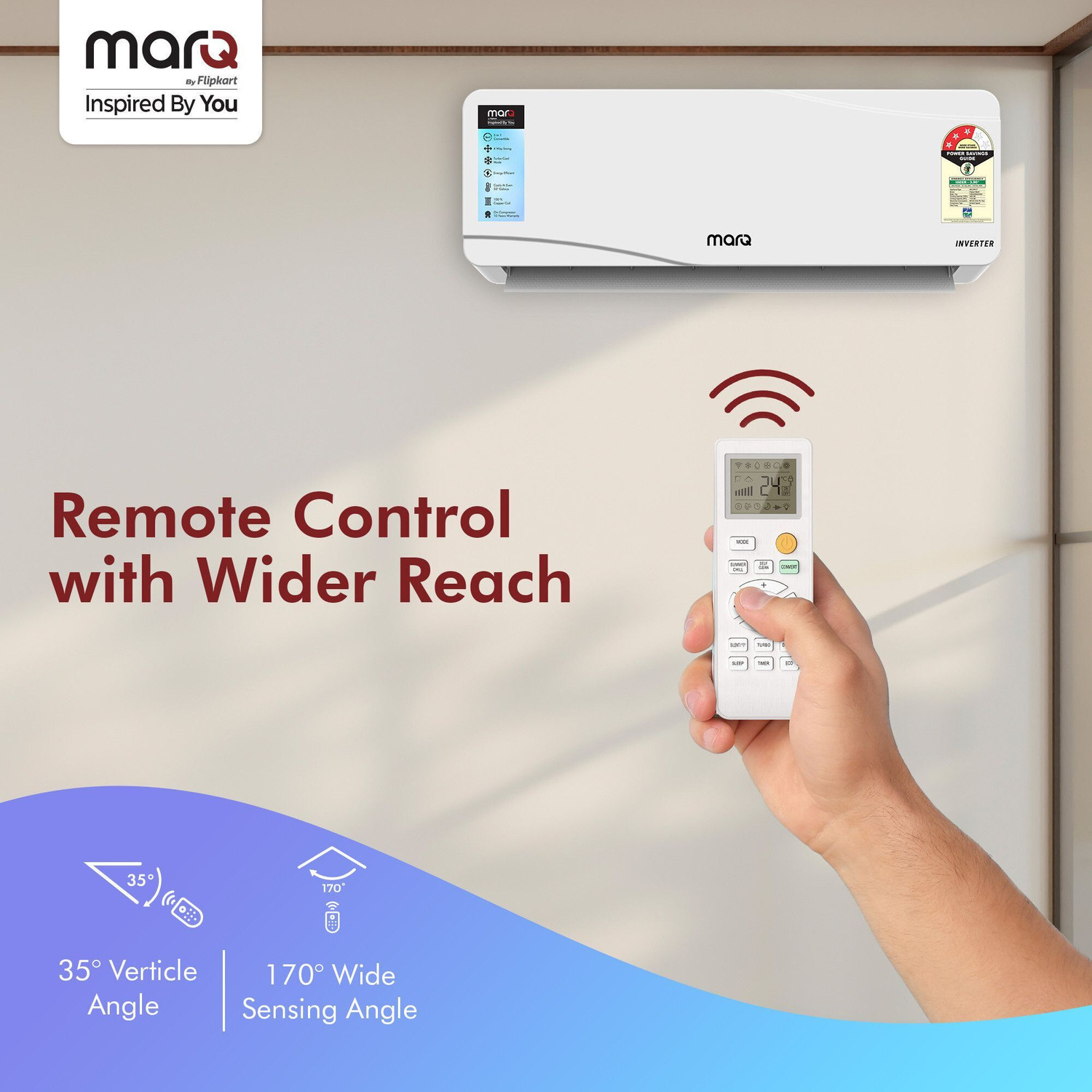Image of MarQ by Flipkart 2025 Model 1 Ton 3 Star Split Inverter 5-in-1 Convertible with Turbo Cool Technology AC