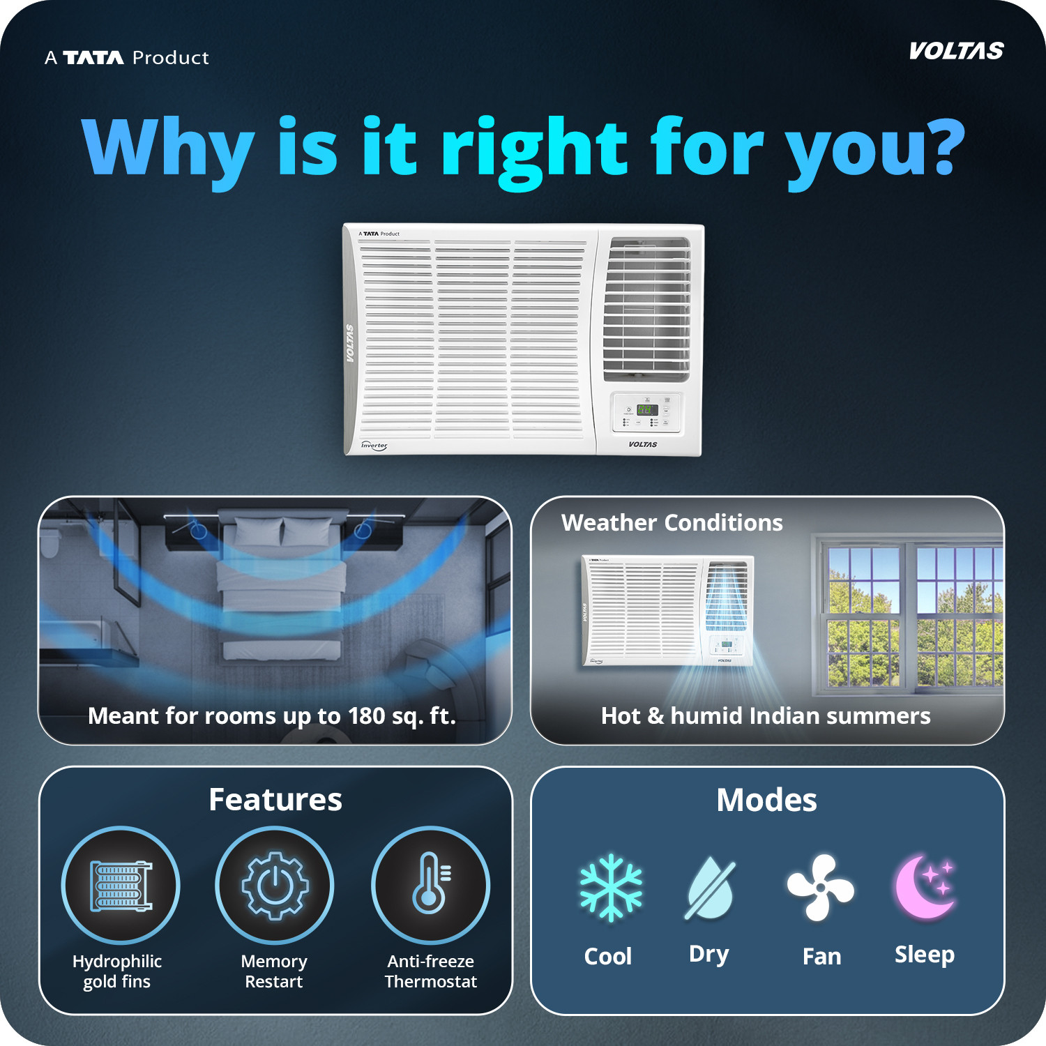 Image of Voltas 2026 Model 1.5 Ton 2 Star Window Fixed Speed AC