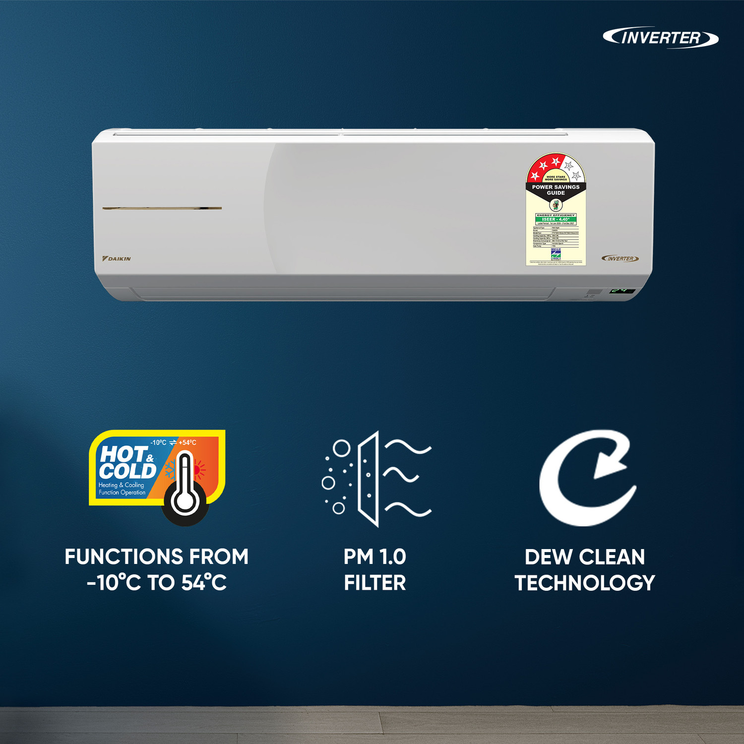 Image of Daikin 2026 Model 1 Ton 3 Star Hot and Cold Split Inverter PM1.0 Filter, Hot & Cold, Inverter, ISEER 4.4 AC