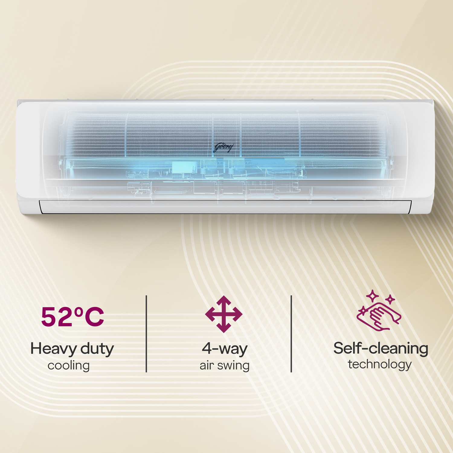 Image of Godrej 2025 Model 3 Ton 3 Star Split Inverter AI Powered, 5-In-1 Convertible, Heavy Duty Cooling At Extreme Temperature AC