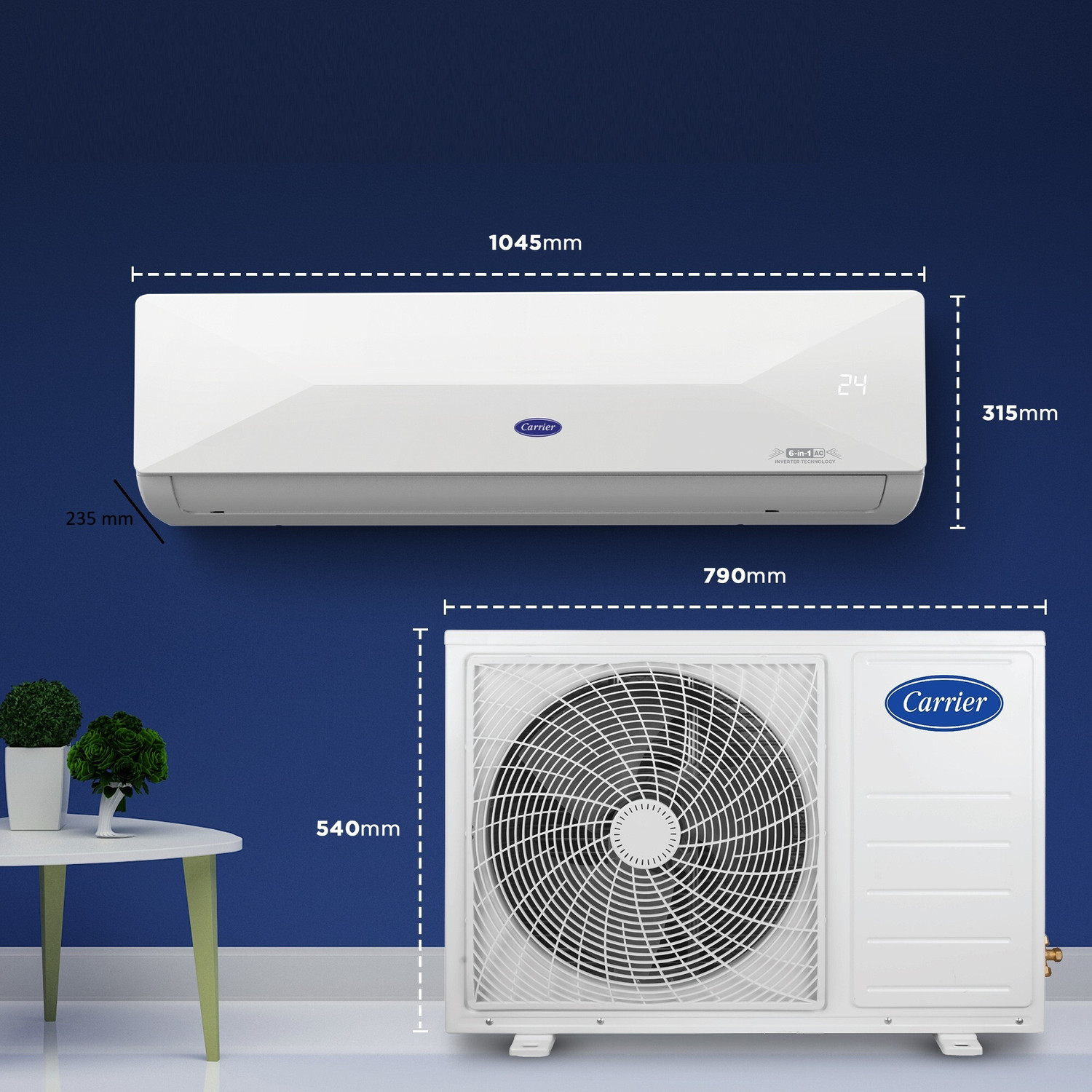 Image of CARRIER 2025 Model 2 Ton 3 Star Split Inverter with Wi-fi Smart Energy Display, Dual Filtration with HD & PM 2.5 Filter,ESTER EDGE FXi AC