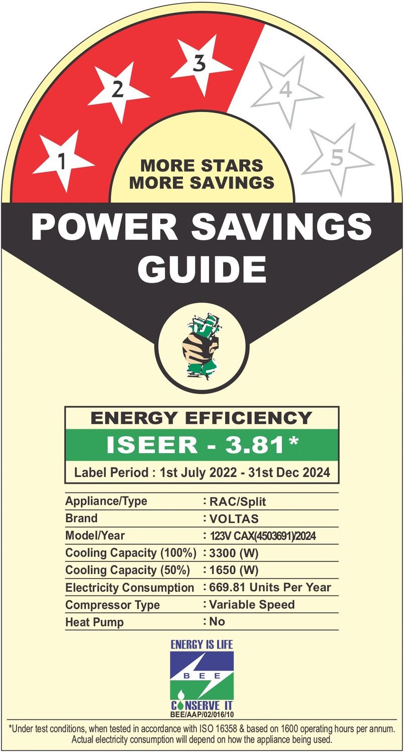 Image of Voltas 2024 Model 1 Ton 3 Star Split Inverter AC