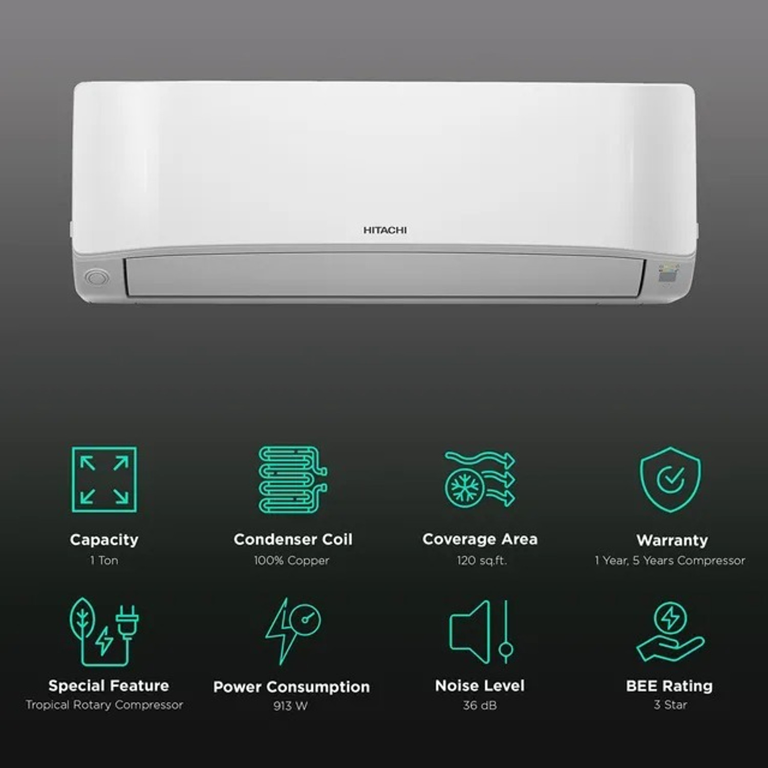Image of Hitachi 2025 Model 1 Ton 3 Star Split Fixed Speed AC