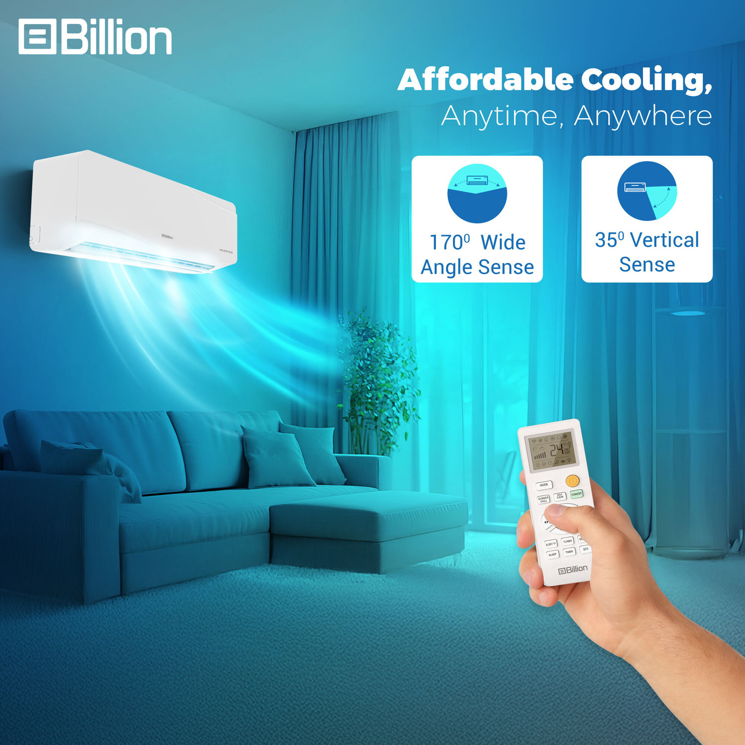 Image of Billion 2026 Model 0.95 Ton 3 Star Split Inverter 5-in-1 Convertible with Turbo Cool Technology AC