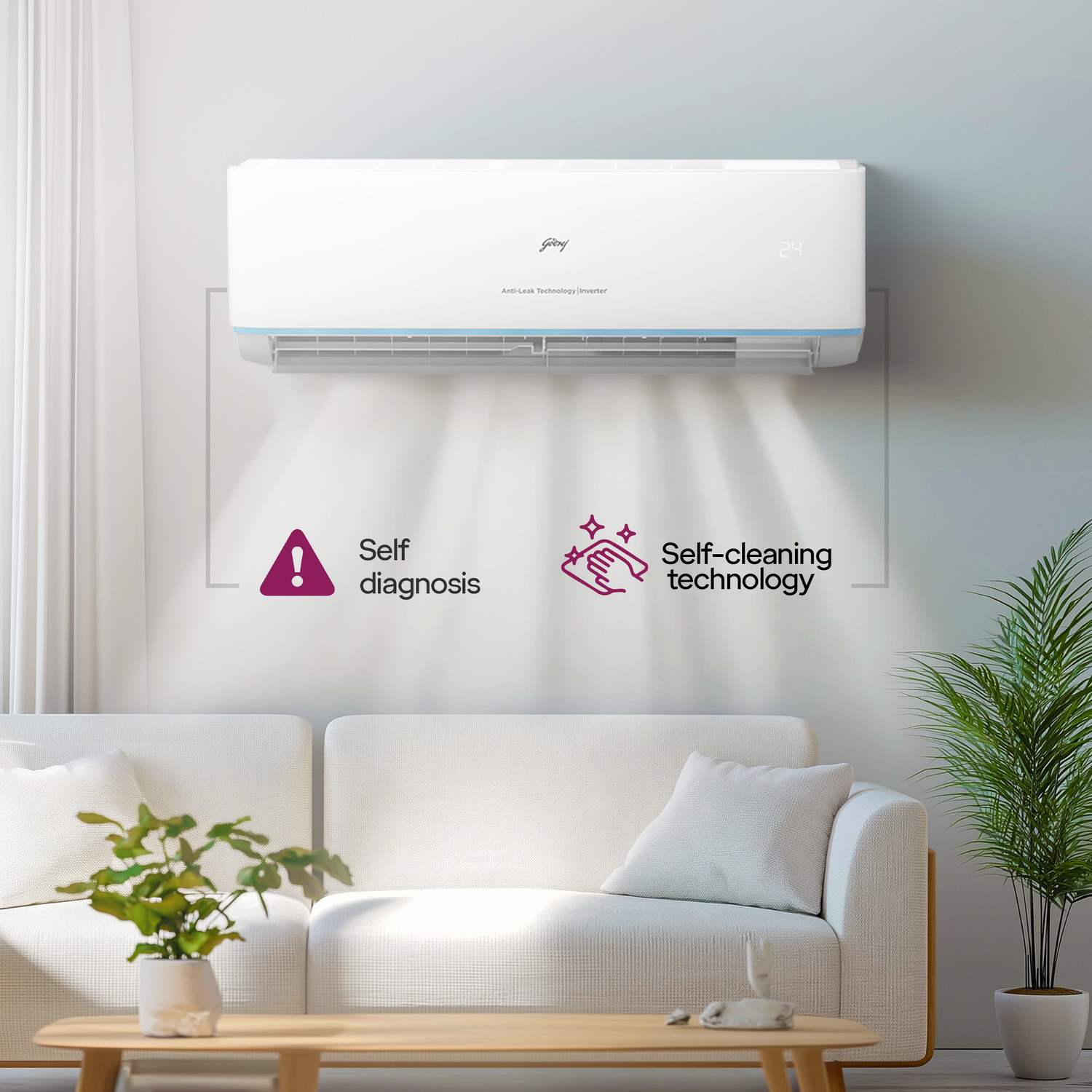 Image of Godrej 2025 Model 1.5 Ton 3 Star Split Inverter 5-In-1 Convertible Cooling Anti Leak And Heavy Duty Cooling at Extreme Temperature AC