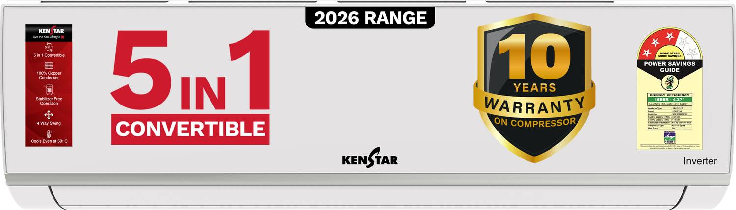 Kenstar 2026 Model 1 Ton 3 Star Split Inverter 5-in-1 Convertible