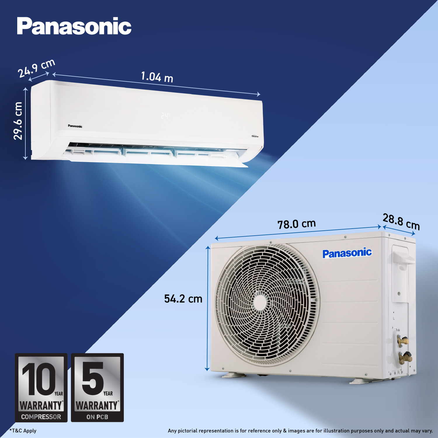 Image of Panasonic 2026 Model 1.5 Ton 3 Star Split Inverter with Wi-fi Smart, DustBuster Tech, Matter Enabled, AI, Heavy Duty Cooling, Higher Airflow, 4-Way Swing, Cools at 55 Deg. C, Copper Condenser, 8in1 Convertible, PM0.1 Filter AC