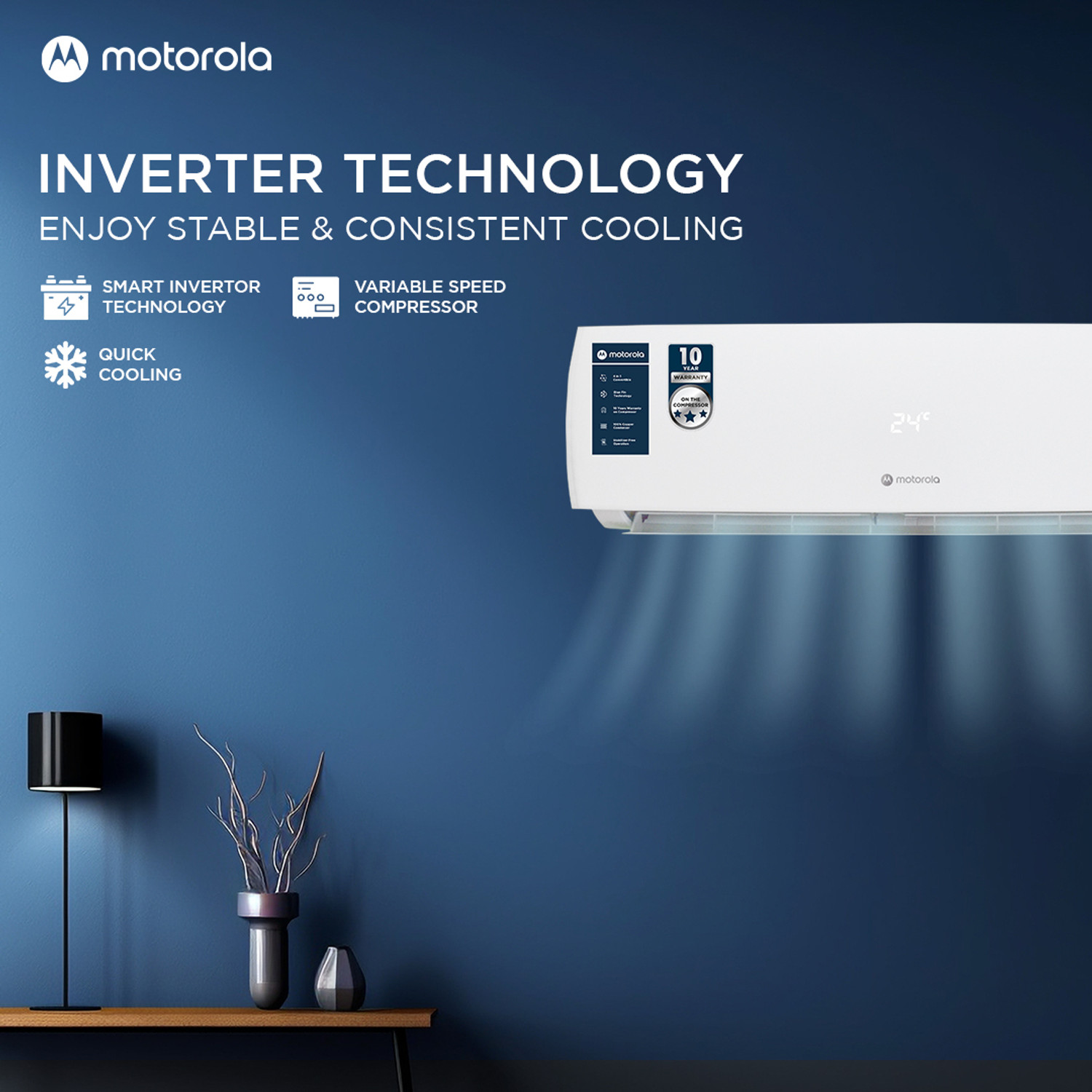 Image of MOTOROLA 2025 Model 1.5 Ton 3 Star Split Inverter 4-in-1 Convertible with Rapid Cool technology AC