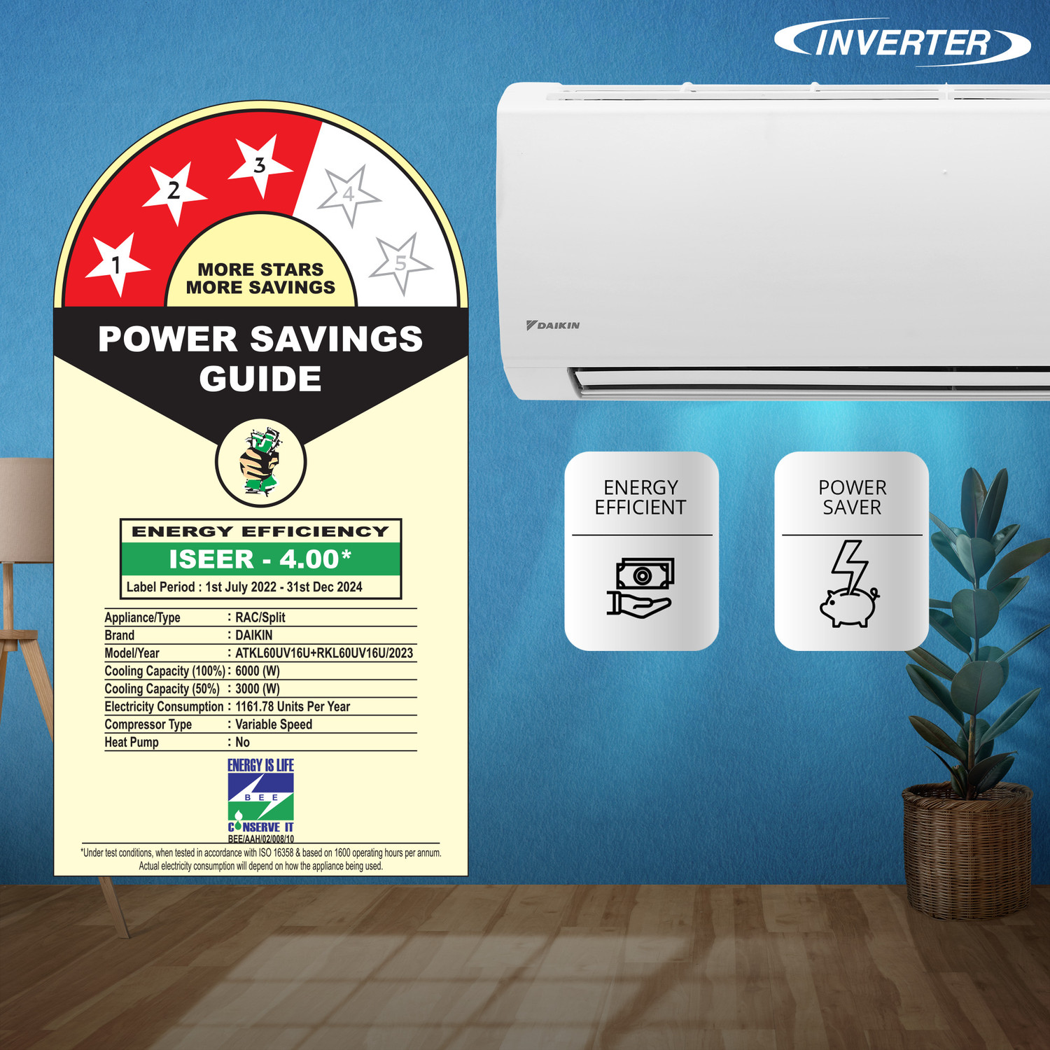 Image of Daikin 2023 Model 1.8 Ton 3 Star Split Inverter AC