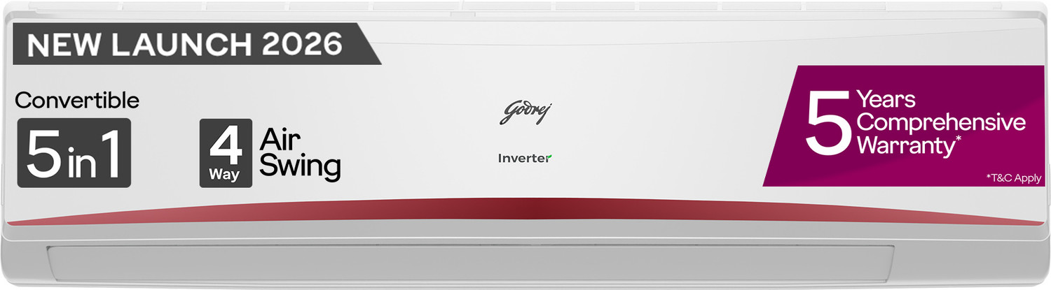 Image of Godrej 2026 Model 2.5 Ton 3 Star Split Inverter with 5-in-1 convertible | AI Powered| Heavy Duty Cooling at 52 degree celsius |4 - Way Swing AC