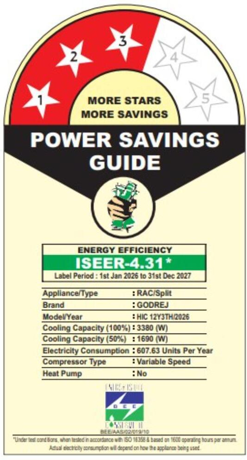 Image of Godrej 2026 Model 1 Ton 3 Star Split Inverter AC