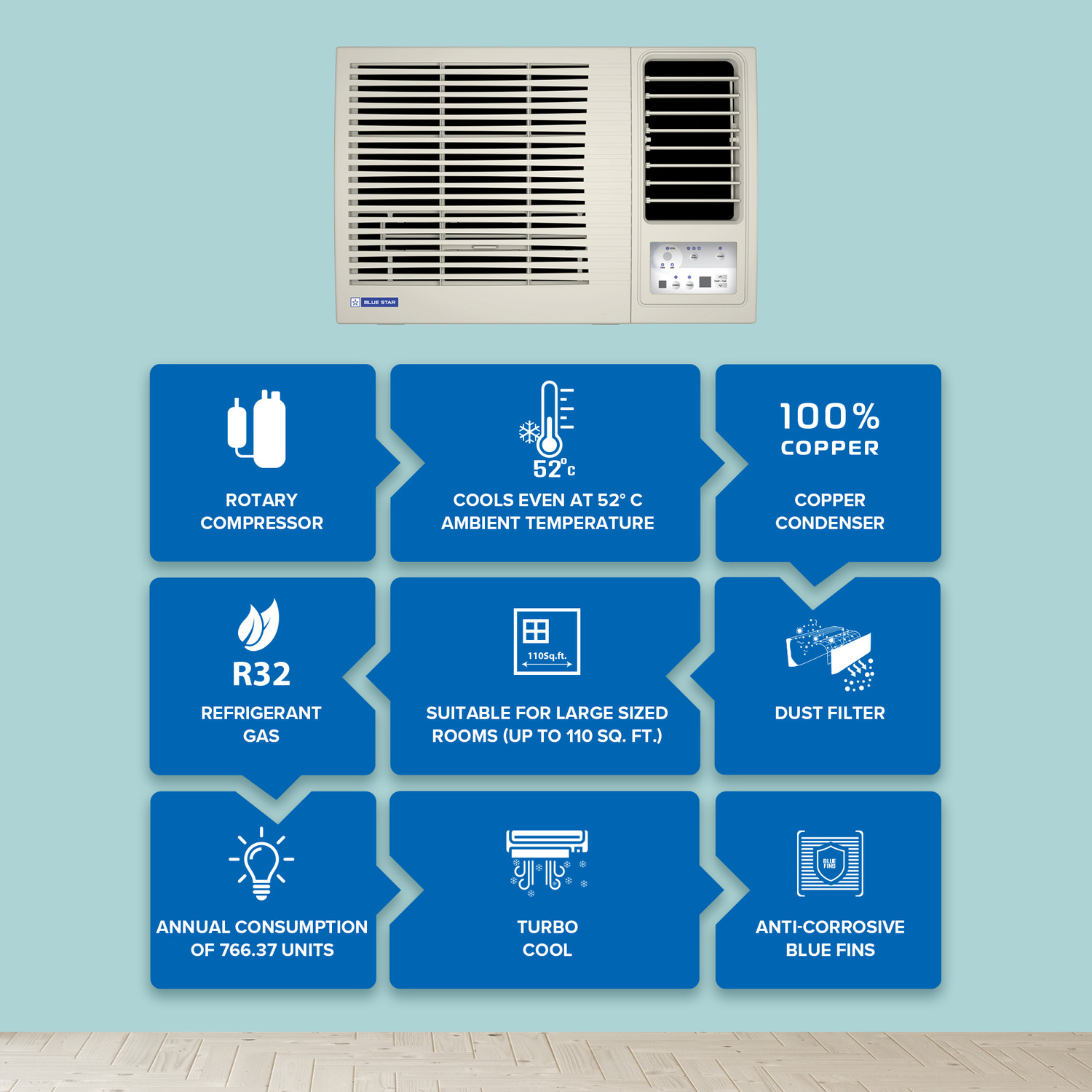 Image of Blue Star 2025 Model 1 Ton 3 Star Window Fixed Speed AC