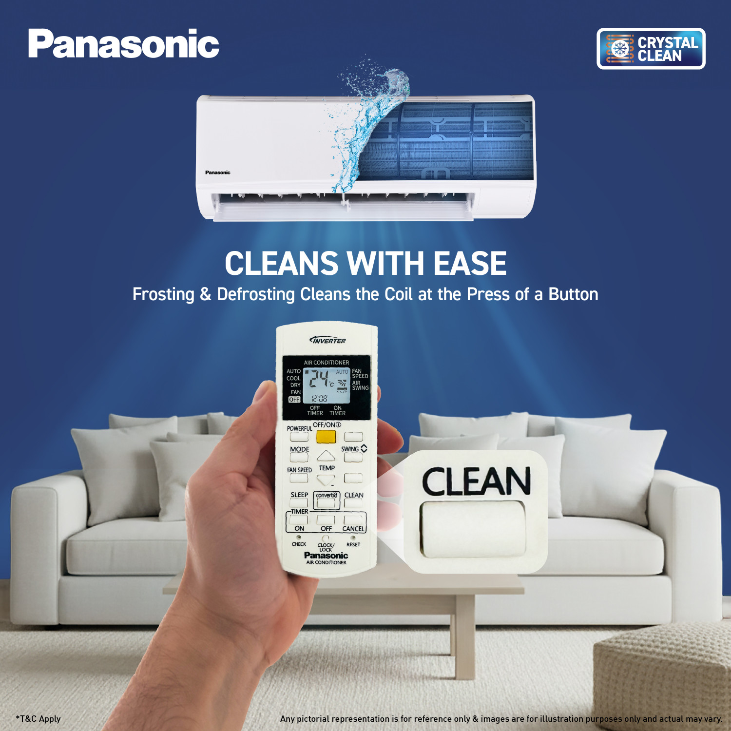 Image of Panasonic 2026 Model 1.5 Ton 3 Star Hot and Cold Split Inverter Crystal Clean, Higher Airflow, 2-Way Swing, -10 Deg. C ~ 55 Deg. C Operation, Copper Condenser, 8in1 Convertible, PM0.1 Filter AC