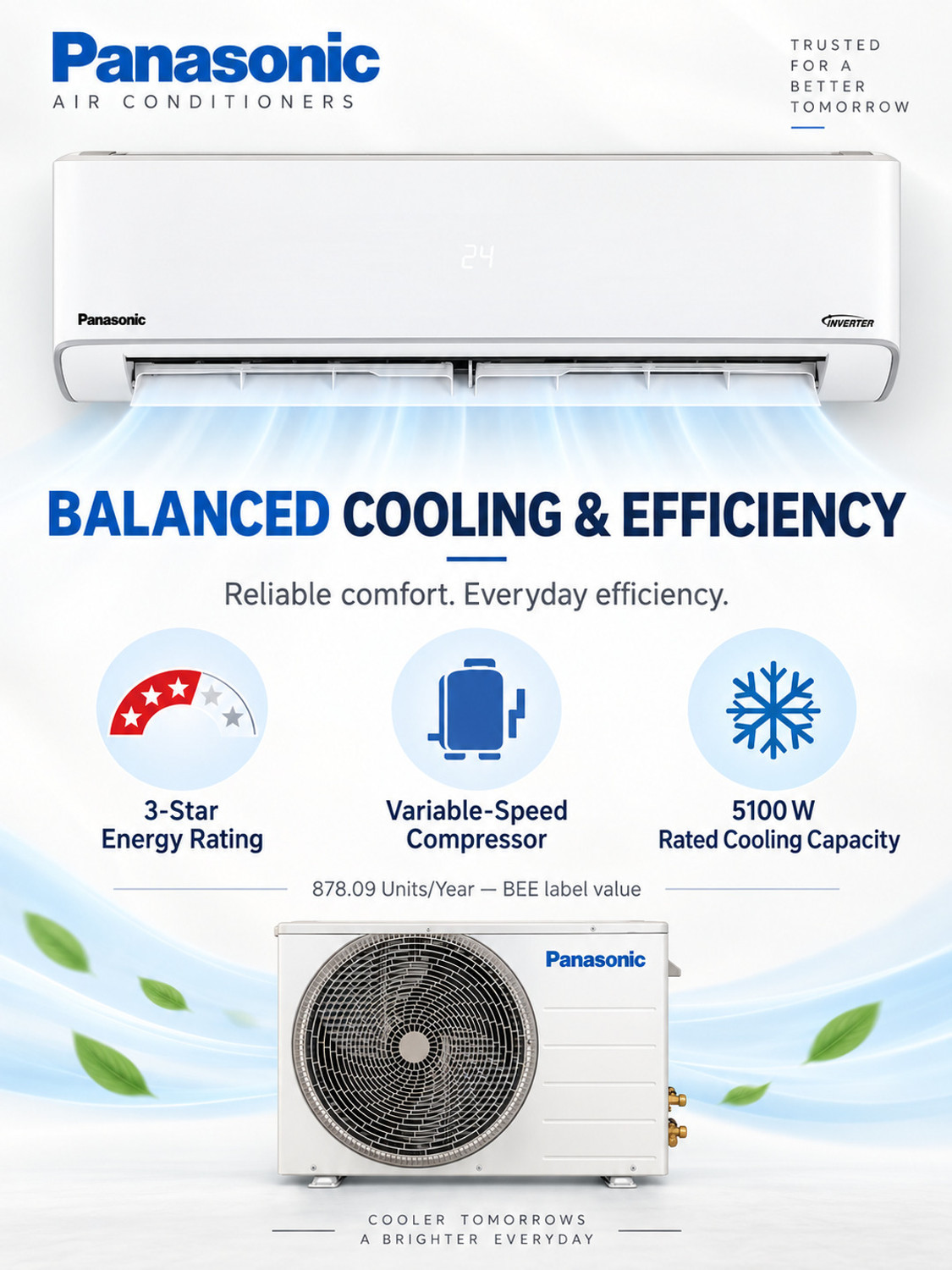 Image of Panasonic 2026 Model 1.5 Ton 3 Star Split Inverter AC