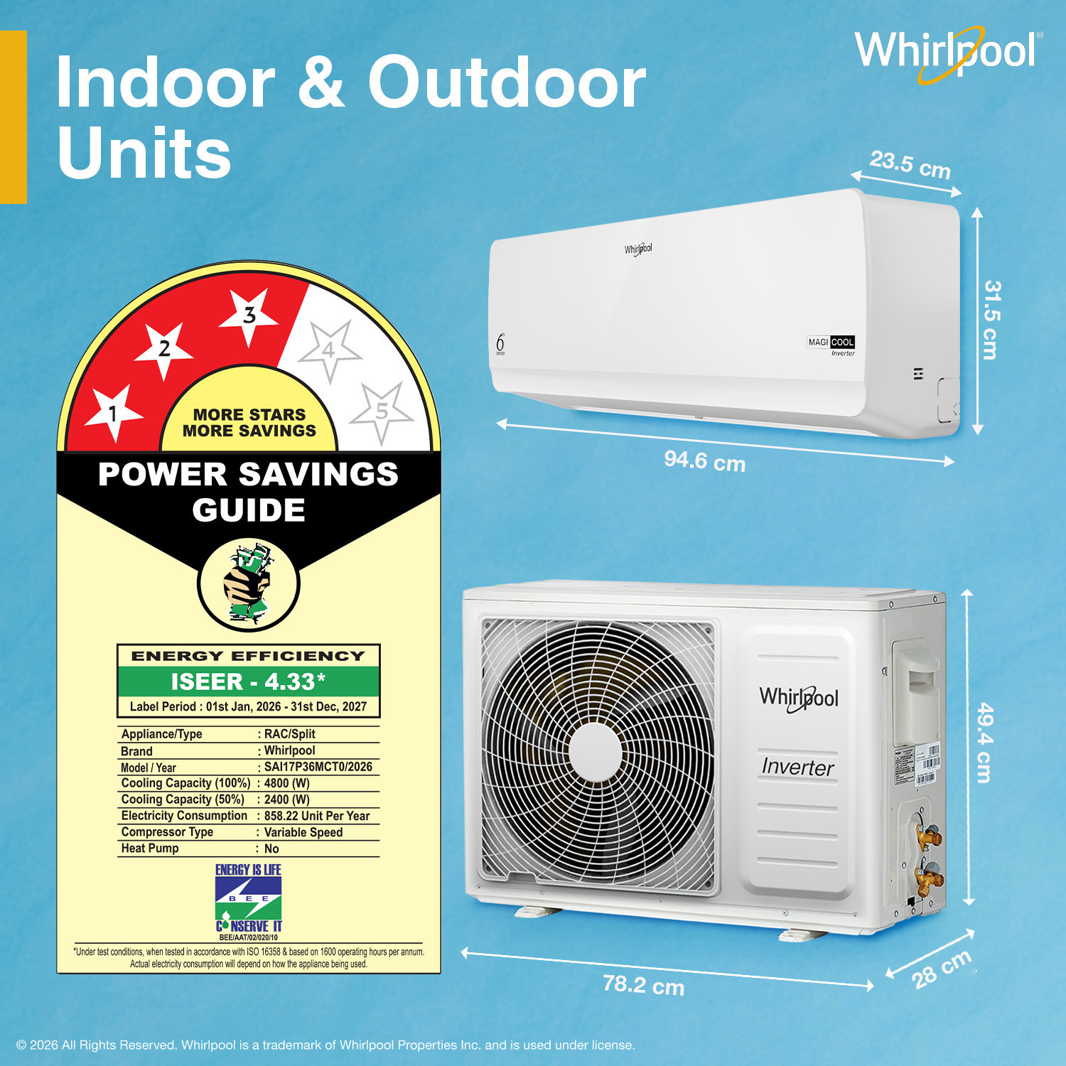 Image of Whirlpool 2026 Model 1.5 Ton 3 Star Split Inverter AC