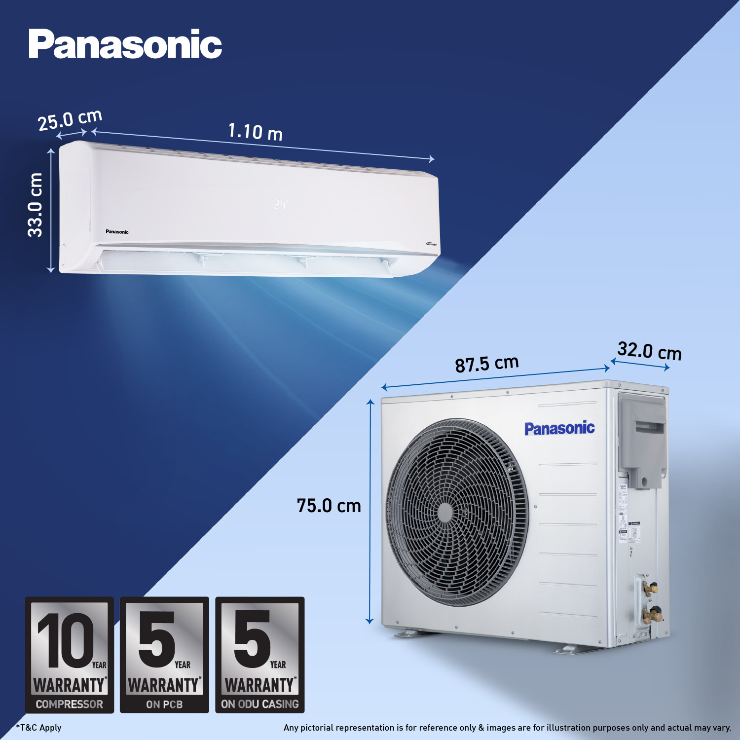 Image of Panasonic 2026 Model 2.5 Ton 3 Star Split Inverter with Wi-fi Smart, Matter Enabled, AI, Crystal Clean, Desert Cooling, Higher Airflow, 4-Way Swing, Cools at 55 Deg. C, Copper Condenser, 8in1 Convertible, PM0.1 Filter AC